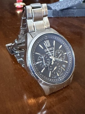 Große Seiko Chronograph Uhr Ref 6T63 00P0 Stahlarmband 41mm Chronograph