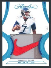 2022 Panini Flawless Platinum Malik Willis Titans RC Rookie Nike Logo Patch 1/2