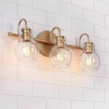 LNC Robb Modern 3-Light Gold Bathroom Vanity Light with Clear Glass Shades