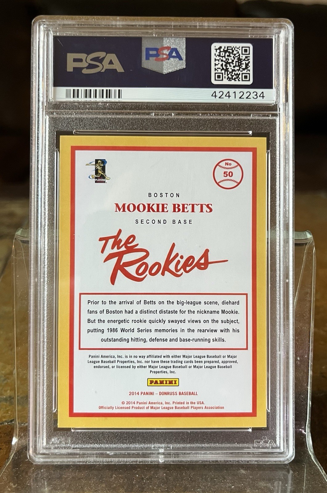 2014 Donruss The Rookies #50 Mookie Betts Rookie RC PSA 10 Gem Mint 💎 view 2