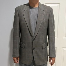 Claiborne Men's Wool Houndstooth Blue Olive Sport Coat Jacket Blazer Size 42Long