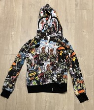 Felpa con cappuccio e zip intera BAPE modello volantino squalo. Uomo Taglia Large.