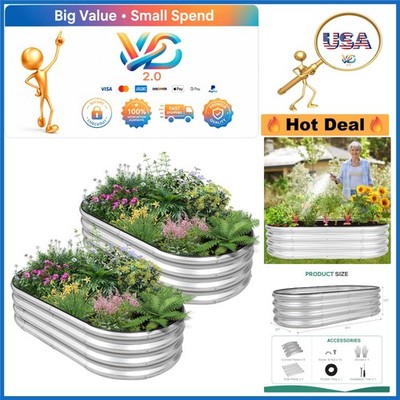Galvanized Steel Raised Garden Bed 4x2x1ft 2 Pack Outdoor Flower Vegetable Bed