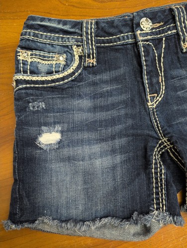 Rock Revival 29 Cuffed Mina Denim Distressed Ripped Jean Shorts Studd Embroider - Picture 3 of 15