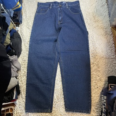 NWT Vintage Tommy Hilfiger Jeans Mens 38x32 Blue Baggy Y2K Denim Carpenter Crest