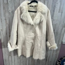 Vintage Mixit Y2K Faux Fur Suede Flip Cuff Coat 70s Indie Old Money Womens XL