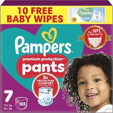 Pampers Premium Protection Nappy Pants Size 7, 123 Nappies, 15kg+, Monthly Pack 0.33 per nappy