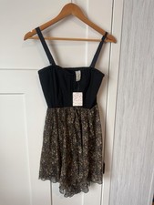 NWT Free People Floral Multicolor See Through Black Mini Dress Womens Small