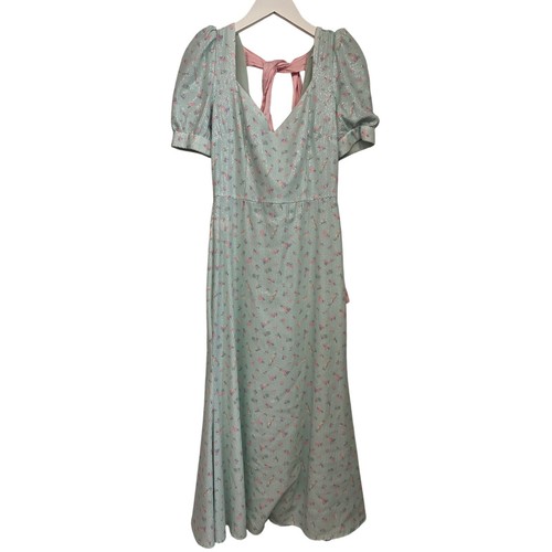 Olivia Rubin Sz 2 Bleu Rose Sequin Daphne Manches Ballons Noeud Chéri Midi Robe