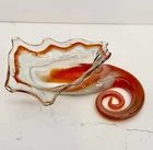MCM VTG Murano Art Glass Cornucopia Orange And Clear Swirl Hand Blown Glass
