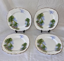 Colclough Set of 4 Vintage Plates Bone China Scenic Landscape Gold Gilt England