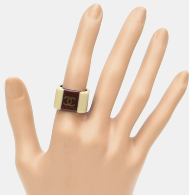CHANEL シャネル エンジェル ココマーク Chanel Ring Coco Mark Square Bordeaux Beige JP12.5 US6.25 EU52.5