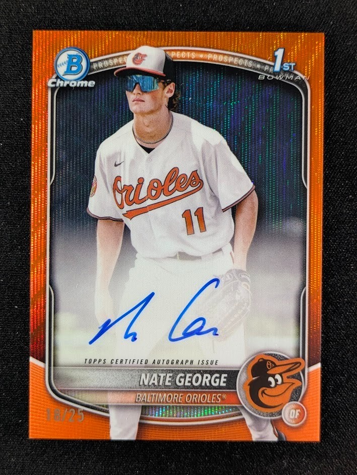 2025 Bowman Chrome NATE GEORGE 18/25 1st Bowman Auto Orange Wave Ref. #CPA-NG