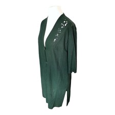 Doris Streich Long Green Linen Jacket Size 42 UK 16 Embroidered Buttons BNWT