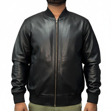 Men's Stylish Black 100 Genuine Leather Jacket Real Lambskin Bomber Jacket