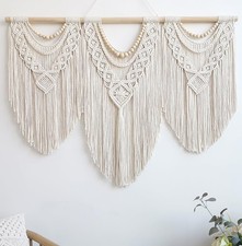 Achart Macrame Wall Hanging Large- Boho 43" W x 32" H, Wooden Bead