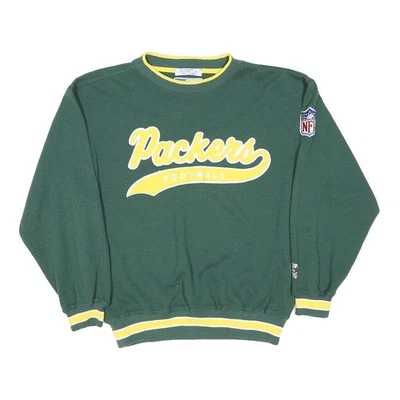 STARTER Sweatshirt à Encolure Ras Du Cou Vert Jaune Packers Homme Coton - Photo 1/4