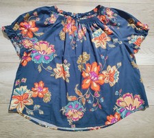 Democracy Floral Ruffle Elastic Neck & Sleeves Keyhole Blouse Womens Sz 1X Top