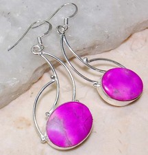 Natural Purple Turquoise 925 Sterling Silver Earrings Jewelry @18-1