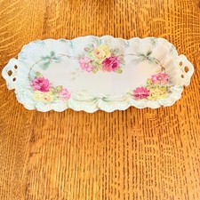 VINTAGE WELMAR-GERMANY-SERVING DISH 11.5x5”-OBLONG-HAND PAINTED, HANDLES