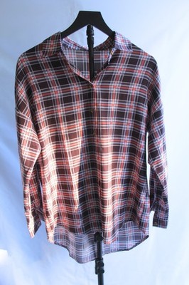 Women s Plaid Long Sleeve Button Up Shirt Size S Polyester Casual