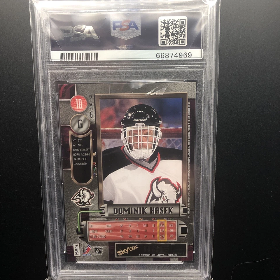 2012 SKYBOX METAL UNIVERSE PRECIOUS METAL GEMS BLUE #10 DOMINIK HASEK #9/50 PSA - Image 2 of 3