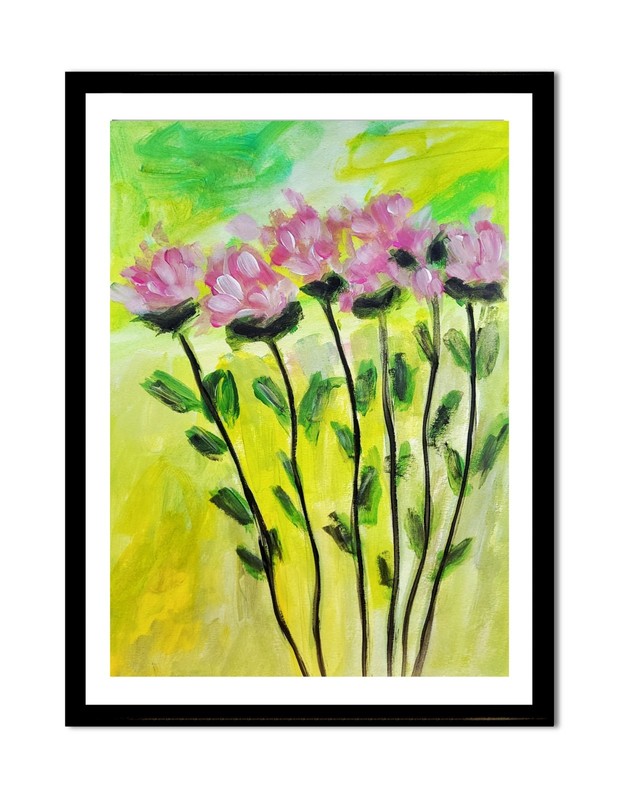 Elvi Original Floral 9x12 Abstract Painting On Heavy paper Original Acrylic Art