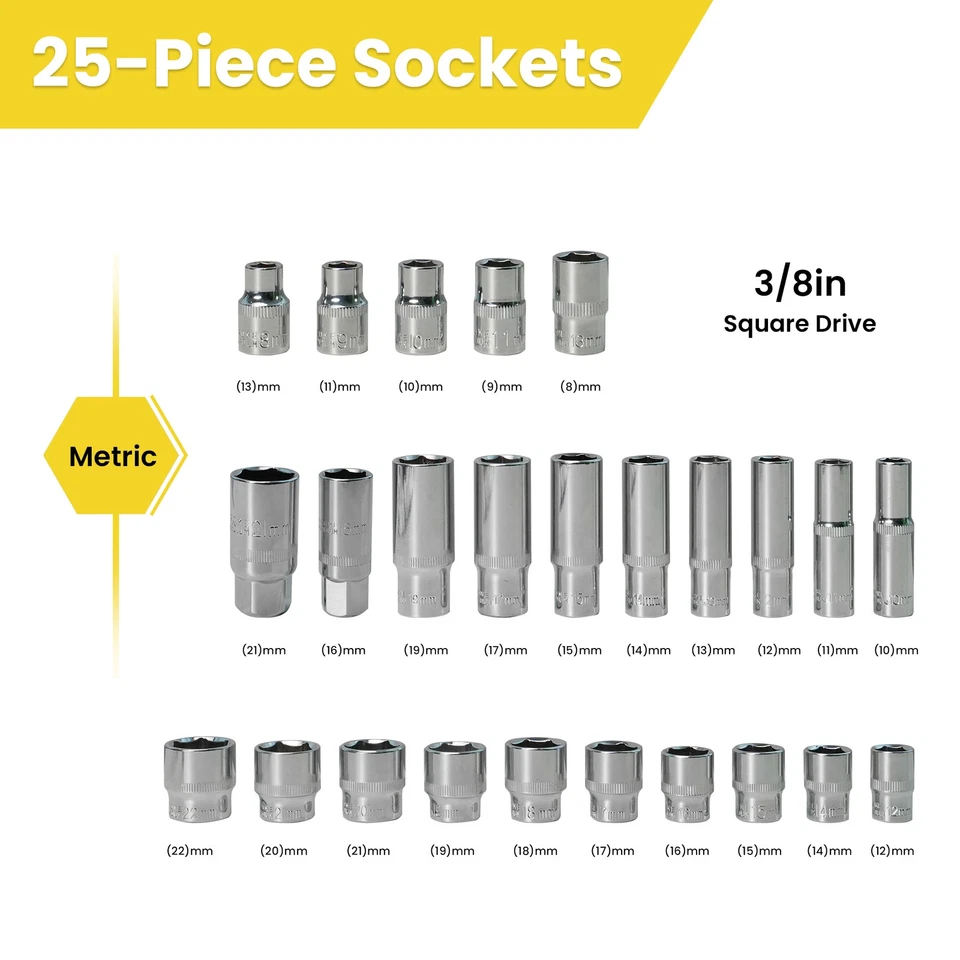 Juego de llaves de vaso métricas de acero CR-V 30 en 1 3/8" juego de herramientas mecánicas Foto 3 de 4