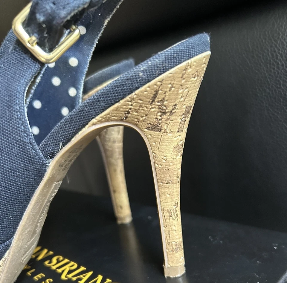 CHRISTIAN для Payless синий джинсовой ткани лодыжки ремень Espadrille каблуках 6,5 - Изображение 4 из 4