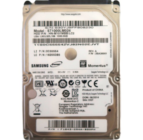 Seagate ST1000LM024 HN-M101MBB/LC2 2BA30001 REVA F1843-G94A 2.5" 1TB 08/2014 - 第 1/1 張圖片