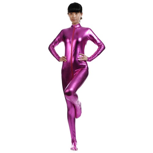 Girls Shiny Metallic Jumpsuits One Piece Bodysuit Leotard Dancewear Costumes - Picture 7 of 17