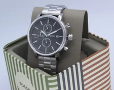 NEW AUTHENTIC FOSSIL RHETT CHRONOGRAPH SILVER BLACK MEN'S BQ2851 WATCH