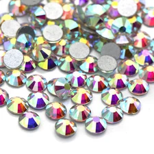 Flat Back Crystal AB Rhinestones Round Glass Gems for Nail Art Craft Dancewear