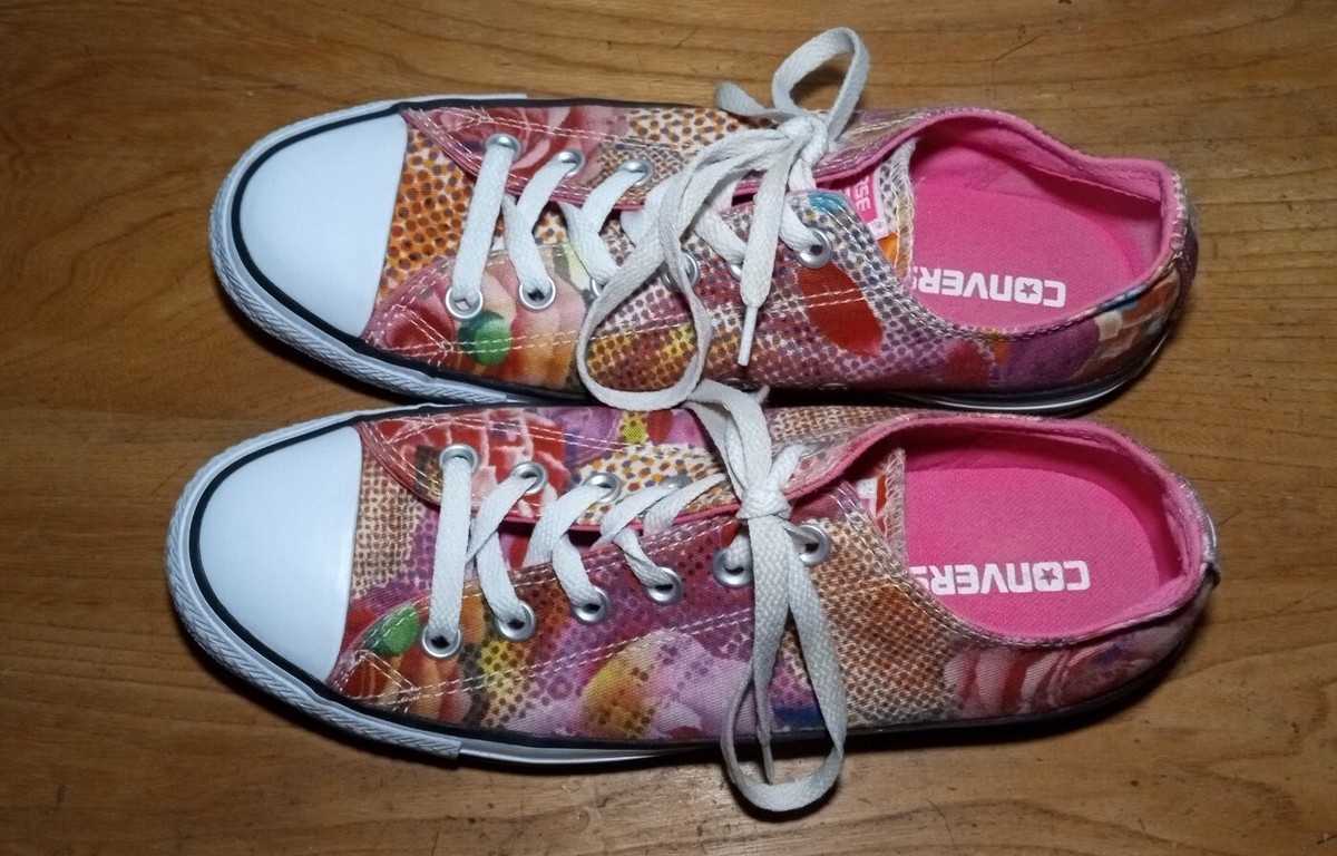♡♡ Converse Womens 9 Pink Rose Digital Floral 553298F Sneakers
