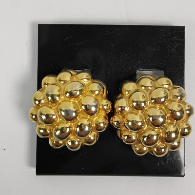 Vintage Ciner signed clip dome earrings gold tone mini balls pattern 