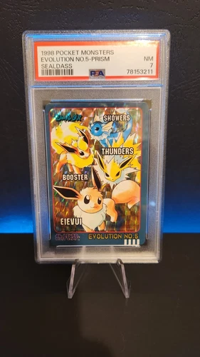Pokemon Eevee Evolution NO.5 Prism 1998 Bandai Sealdass Series 4 PSA 7