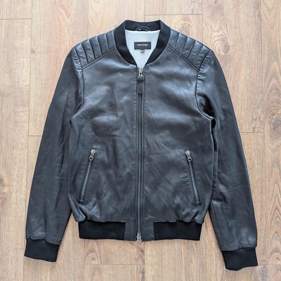 MACKAGE Montreal Leather Men's Bomber Jacket Size S 38 Black Luxury Clothing