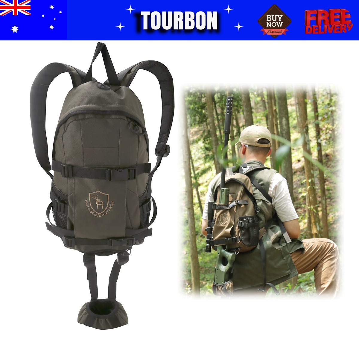 Tourbon Tactical Hunting Backpack Molle Bag Rifle/Shotgun Holder