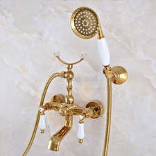 Gold Color Brass wall mounted Clawfoot Bath Tub shower Filler Faucet Hand shower