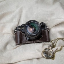 For Minolta X700 X570 Case Genuine Real Leather Half Camera Case Bag Dark Brown