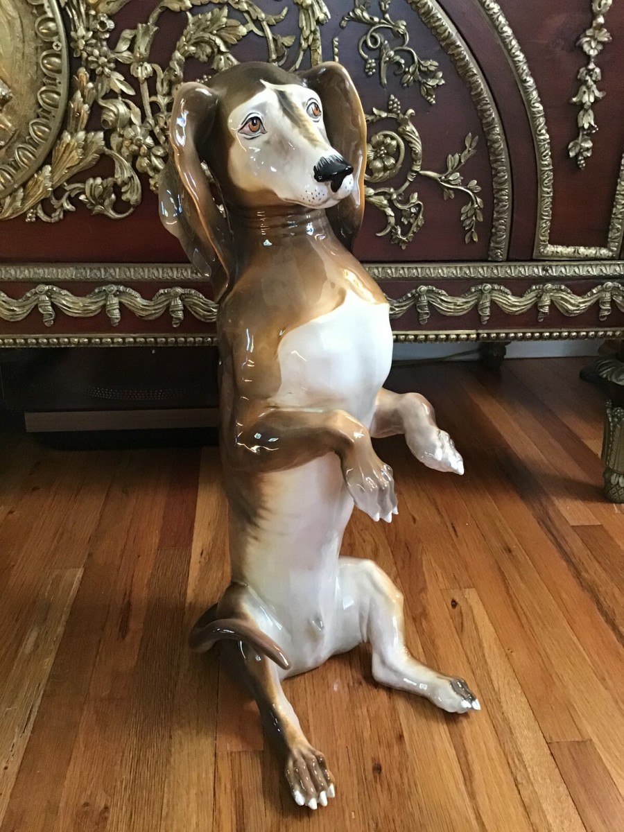 イタリア　カポディモンテ　置物　オブジェ　犬 Vintage Capodimonte Dachshund Life Size Dog Figurine Made in Italy