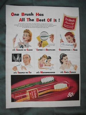VTG 1945 Orig Magazine Ad DR WEST Toothbrush One Brush Has The Best of It