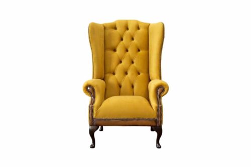 Yellow Chesterfield Ear Chair Single Seater Sofa Couch Cushion Velvet Fabric Relax-