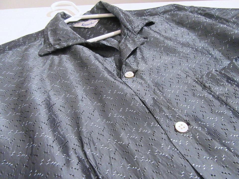 1950S VINTAGE SHIRT GAUCHO ELVIS STYLE SHINY TAFFETA L SHARKSKIN ROCK & ROLL S40 - Image 4 of 4