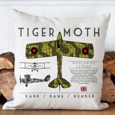 Tiger Moth Cushion Cover Personalised Military Veteran Plane RAF Gift BP09
