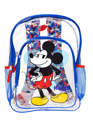 #ad Large Backpack Disney Mickey Mouse Transparent Clear 16quot; School Bag NEW $26.95