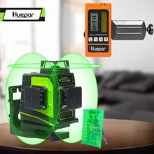 3 x 360 Degree Vertical & Horizontal Cross Green Laser Beam Line +Laser Receiver