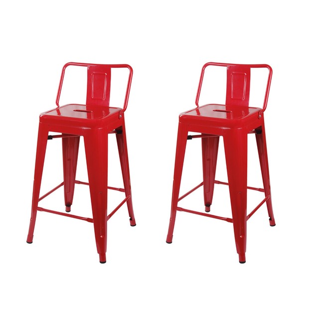 24'' Industrial Style Red Low Back Metal Bar Stool, Vintage Kitchen