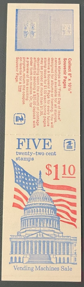 US Stamp Booklet BK144 of SCN 2116a Capitol Dome w/Flag, "Of the People" $1.10 - Image 2 of 2