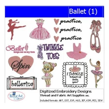 Embroidery Design Set - Ballet(1) - 12 Designs - 9 Formats - USB Stick